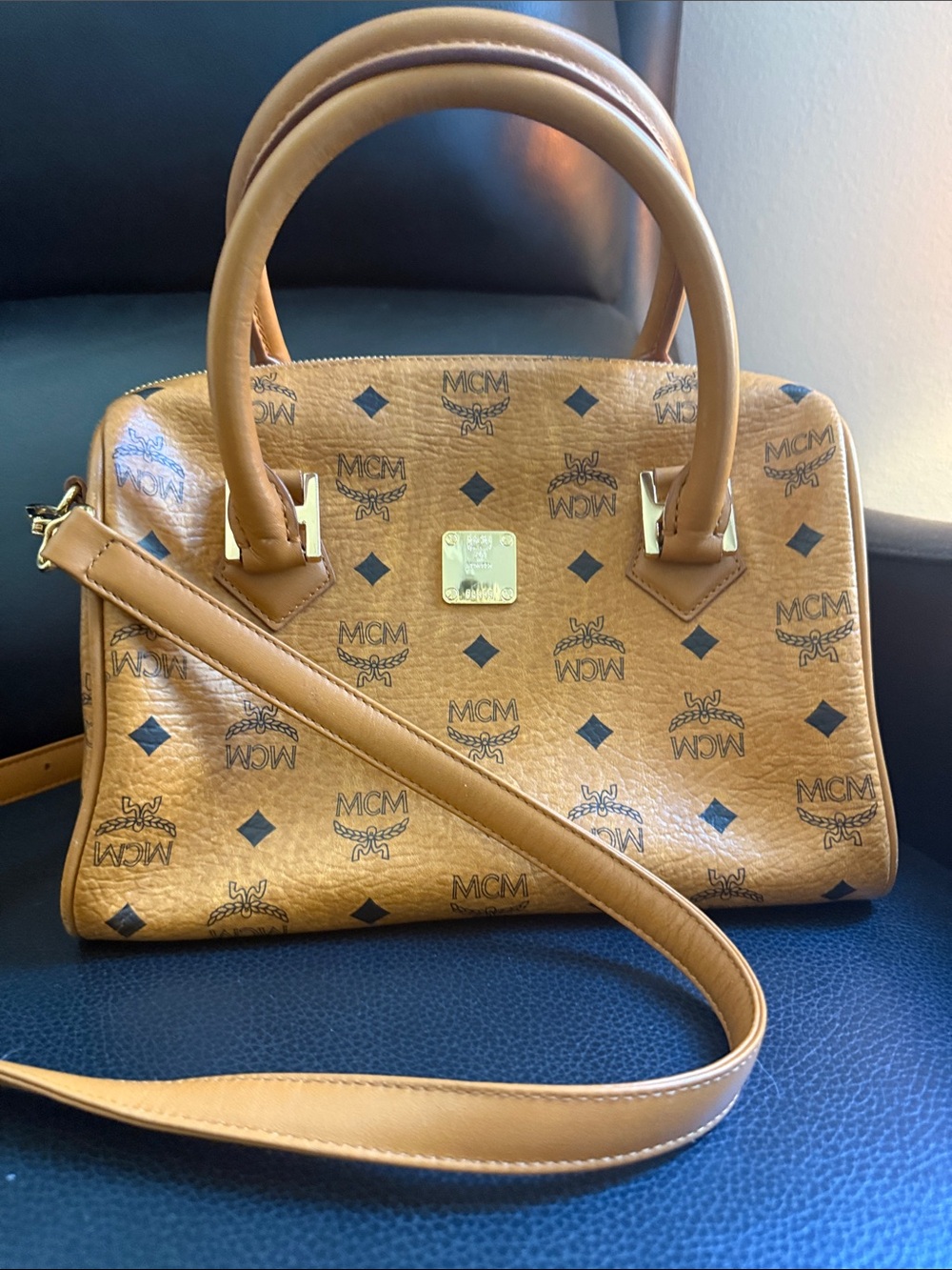 Inspired by Cognac Logo-Print Satchel with Detachable Strap